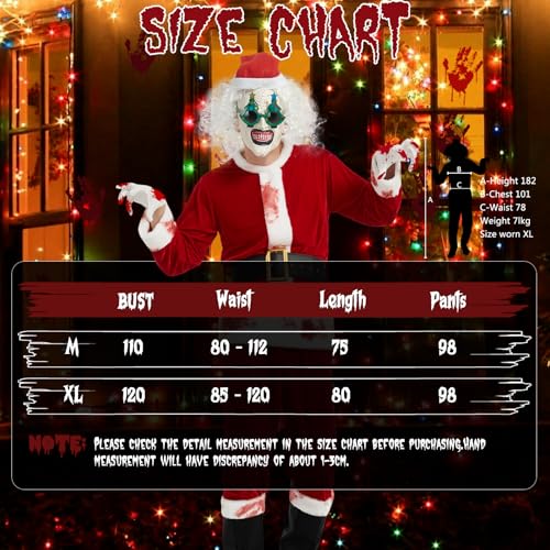 YYSWSAKY Terrifier Kostüm Horror Clown Kostüme Herren Halloween Weihnachtsmann Horror Clown Kostum mit Maske Terrifier Clowns Cosplay für Halloween Karneval (XL/XXL)