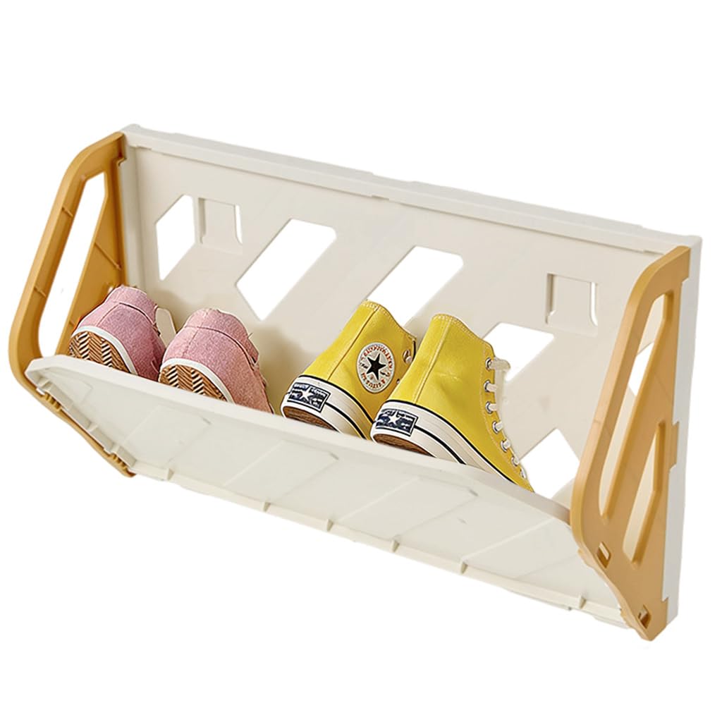 HASTHIP® Shoe Organiser for Home - Wall Mounted Folding Shoe Rack Plastic Open Slipper Holder Shoes Rack for Storage for Door Back Bathroom, Bedroom & Entryway, 43x27.2cm