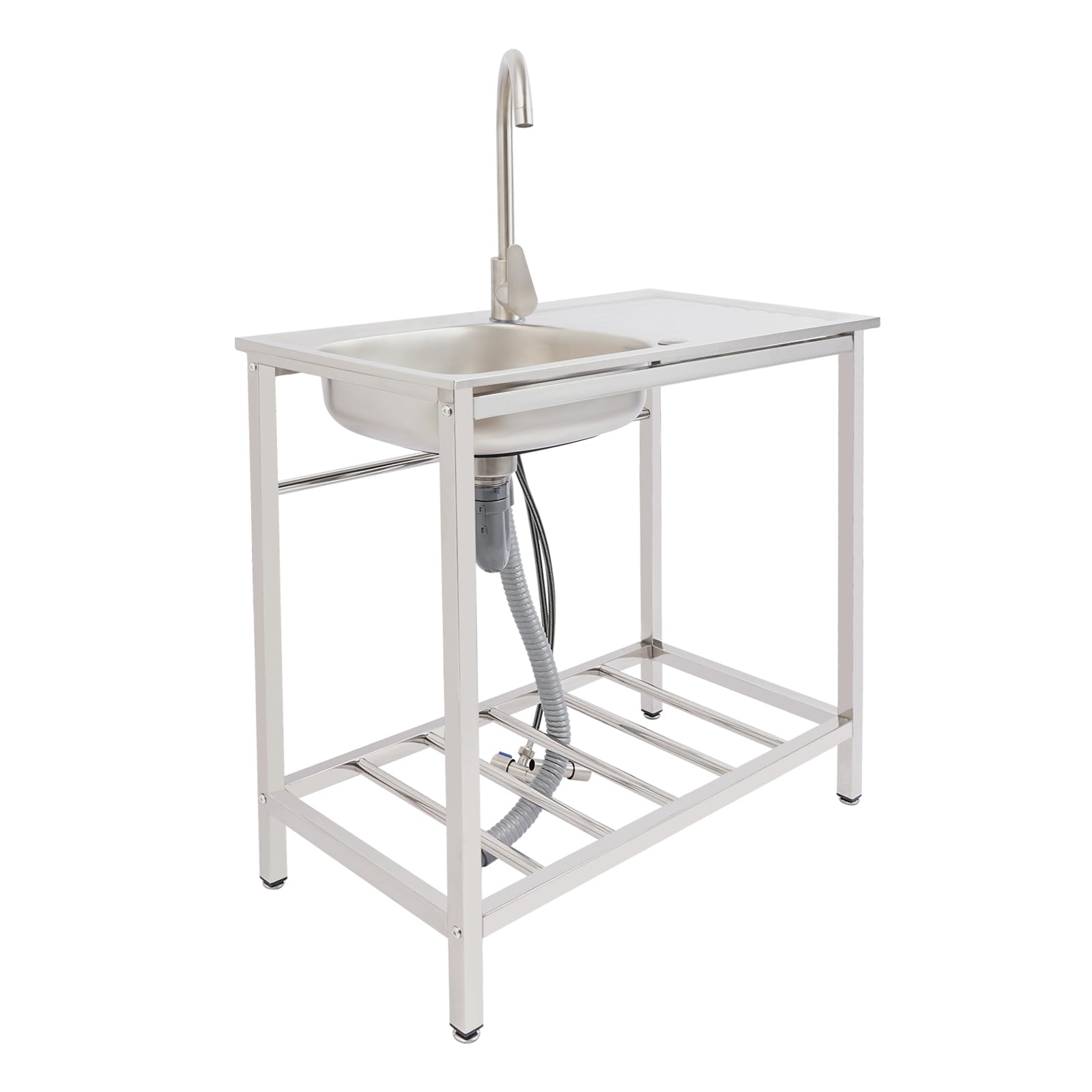 Lavello da esterno autoportante, 1 vasca lavello mobile con rubinetto per acqua calda e fredda e mobiletto sottostante, tavolo lavello in acciaio inox lavello da cucina per ristoranti, caffè