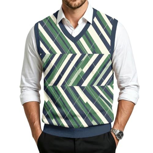 Christmas Sweater Vest Men V Neck Plaid Knit Lightweight Pullover Sweater - image 1