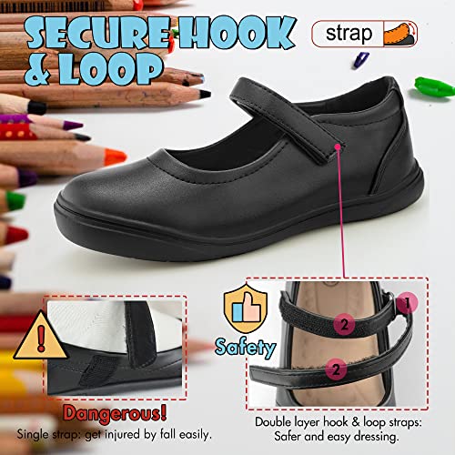 Tobfis Girl's Mary Jane Flats Lightweight School Uniform Shoes Black Dress Shoes,Black Pu,10 M Us Toddler #TOP3
