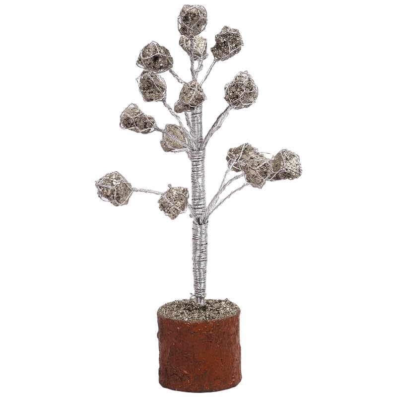 Image of Pyrite Gemstone Tree Decor for Home & Office | Money Magnet Crystal Bonsai Tree with Wooden Base | Vastu Feng Shui Wealth, Success & Prosperity Showpiece