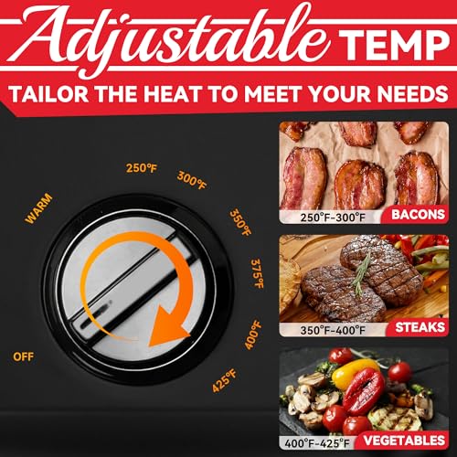 Image of SugarWhisk Family-sized Contact Grill, 6-Serving Electric Indoor Grill with Adjustable Temp Control, Ceramic Coating, 1500W, Graphite
