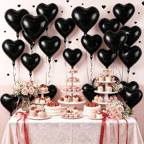Image of 50 Pcs Black Heart Balloons,5 Inch and 10 Inch Heart Foil Balloons Love Balloon Valentine Balloon for Birthday Party Wedding Engagement Party Baby Shower Valentine Day Decorations
