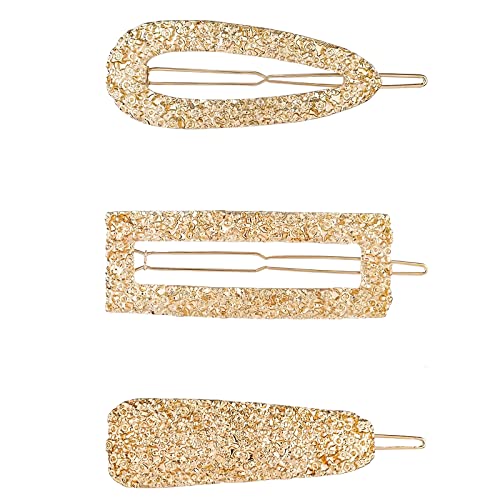 Hair Clips For Women And Girls,Geometric Hollow Hair Clip,Metal Texture Hairpins Fashion Side Clips Golden Frosted Hair Barrettes,Shinny Hair Accessories,3Pcs,Different Shape #TOP6