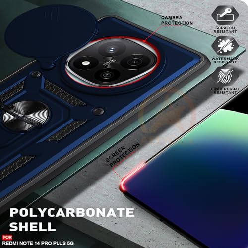 Image of Armor Bumper Back Cover Case for Redmi Note 14 Pro Plus 5G | Rotating Camera Cover, Ring Holder & Kickstand | Heavy Duty & 360 Degree Protection Redmi Note 14 Pro Plus 5G Back Cover (Blue)
