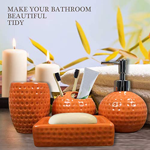 Bbruriy 4-Pieces Orange Ceramic Bathroom Decor Accessory Set Includes Soap Lotion Dispenser,Soap Dish,Cup And Toothbrush Holder #TOP3