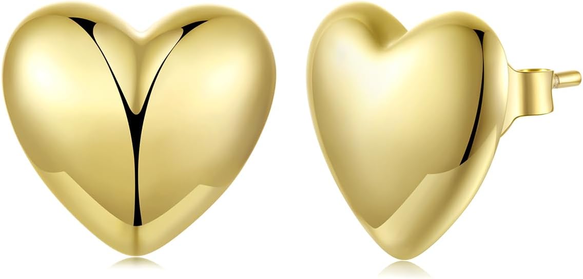 MUNDELL Gold Plated Heart Stud Earrings | Cute Four-leaf Clover Stud Earrings Flat Back Floral Hypoallergenic Earring for Women Fine Jewelry