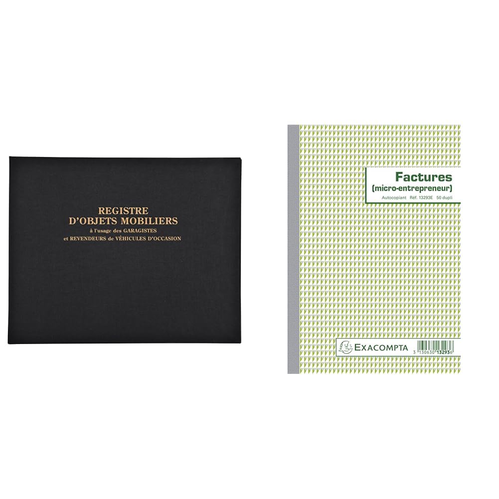 Exacompta 4441E Registre 24/32 Objet Mobilier Spécial Garagistes 100 Pages & 13293E Manifold Factures Micro entreprise 21 x 14,8 cm 50 feuillets Dupli autocopiants. Pour la réalisation de 50 factures.