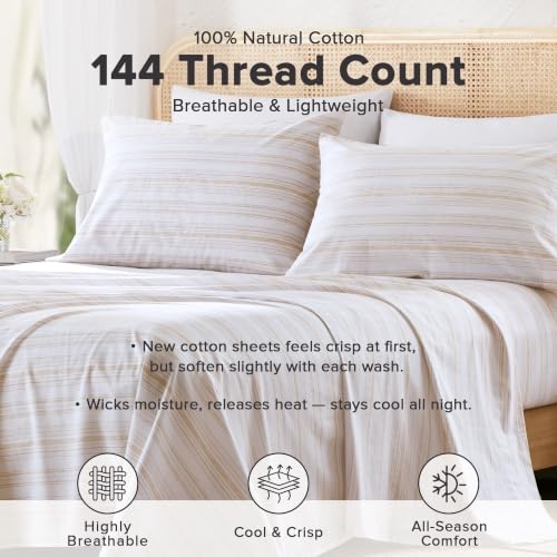 Image of Comfort Spaces 100% Cotton Percale Sheets Full Size 4 Pcs, Good Vibes Taupe