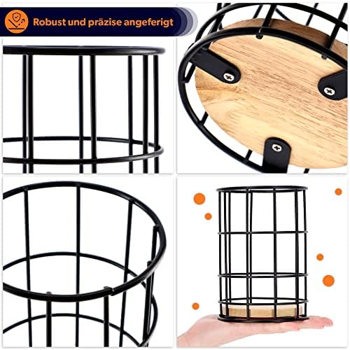 KADAX Utensil Holder, Kitchen Utensil Holder, Powder Coated Metal Holder with Bamboo for Kitchen, Bathroom, Sponge, Cutlery Stand, Utensil Organizer, Utensil Basket (Black, Round)