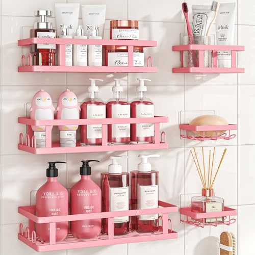 Youvip Pink Shower Caddy 6 Pack Adhesive Shower Shelves