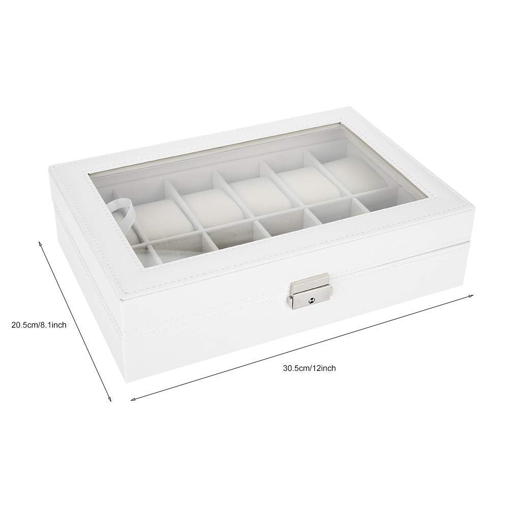 Uhrenbox, Schmuckschatulle, abschließbare Uhrenbox mit Glasdeckel, Uhren-Aufbewahrungsbox mit 12 Fächern für Damen und Herren Present
