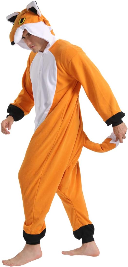 dressfan Fox Costume Fox Onesie Pajamas Halloween Cosplay Costume Hooded Pajama Party for Women Men - Image 2
