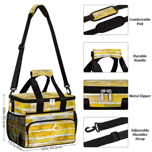 Abstract Stripes Insulated Picnic Backpack Lunch Box for Women Men Picnic Basket Tote Lunch Bag Picnic Bag Portable Lunch Bags for Picnic, Beach, Work, Trip,Office, Camp Yellow Watercolor