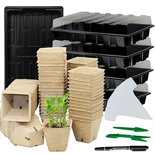 Seed Starter Kit With 100 Peat Pots For Seedlings Seed Starter Tray, Including 100 Square Biodegradable Seed Starter Pods, 5 Plastic Growing Trays & 20 Plant Labels #TOP29