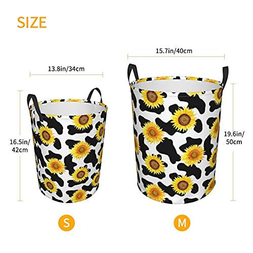 Fehuew Sunflower Cow Print Pattern Collapsible Laundry Basket With Handle Waterproof Fabric Hamper Laundry Storage Baskets Organizer Large Bins For Dirty Clothes,Toys,Bathroom #TOP1