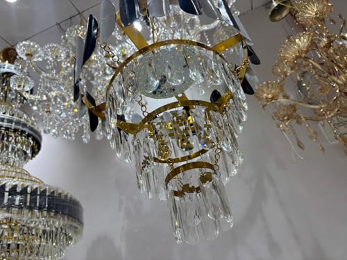 Image of Crystal Chandeliers Black Gold K9 Crystal 3 Tier Round Crystal Chandelier Ceiling Light Fixture for Living Room and Hallway (400 mm)