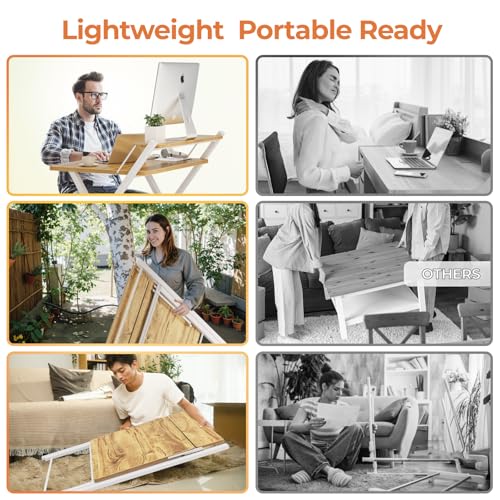 GreenForest Escritorio Plegable con Estante del Monitor, Escritorio de Oficina deTamaño Pequeño sin Montaje, Escritorio Pequeño para Espacio Pequeño, Beige - imagen 5