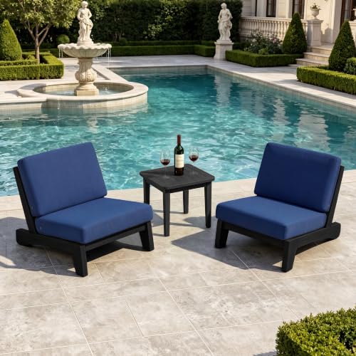 Image of Pia Ricoo Patio Chairs Set of 2, Heavy Duty Wood Patio Furniture Set with Thick Cushions, Bistro Set All-Weather Outdoor Chairs for Balcony, Deck, Poolside, Porch - Navy /Dark