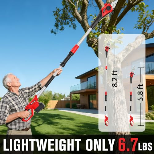 Image of HEINPRO Cordless Pole Saw Compatible with Milwaukee M18 Battery | 8 inch /14.2 ft Max Reach (Battery Not Included), Auto Oiling System, Dual-Side Safety Lock, Shoulder Strap, for Tree Trimming