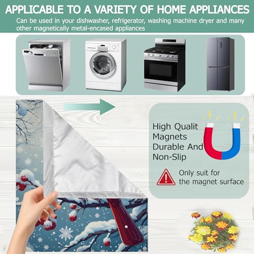 Image of Dishwasher Magnets Decorative Cover,Red Cardinal Refrigerator Magnet Cover,Washable Winter Berry Dishwasher Front Panel Cover Home Kitchen Decoration 23x26 Inch