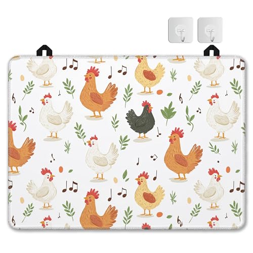 Image of Farmhouse Rooster Glass Top Stove Cover Protector,Green Leaves Music Notes Stove Top Covers for Electric Stove,Washable Heat Resistant Cooktop Mat Anti-Slip Range Covers, 28 x 20 Inch