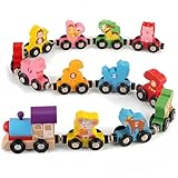 Set di giocattoli per treno in legno, giocattolo magnetico in legno, per bambini e bambine da 1 a 5...
