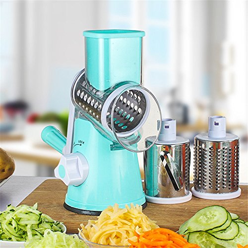 TTLIFE Adjustable 3 Different Types of Stainless Steel Manual Rotating Vegetable Chopper Round Veggie Chopper Mandoline Slicer- Vegetable Slicer/ Cutter - Potato Slicer - Cheese Grater- Food Slicer