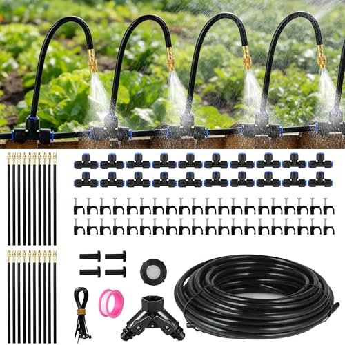Drip Irrigation System for Garden Watering: 130FT 38M 20 Misting Nozzles Automatic Watering Kit with 6mm PE Tubing Hose Adjustable Sprinkler Mister Plants Raised Bed Lawn Outdoor Yard Greenhouse