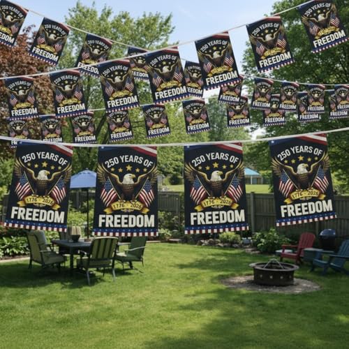 Fanfanwin 250 Years of Freedom Banner, 36 FT Patriotic Flag Banner String, 1776-2026 250th Anniversary Decorations, Independence Day Decor for Yard Porch Party Parade Home — view 6