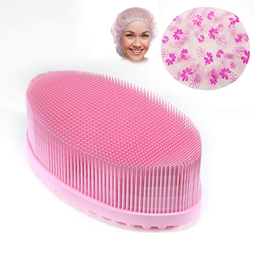 Body Brush for Wet and Dry Brushing, Silicone Body Scrubber, with Soft Bristles to Improve Blood Circulation for Massaging Travel Baby Kids Men Girl Women Family (Pink)
