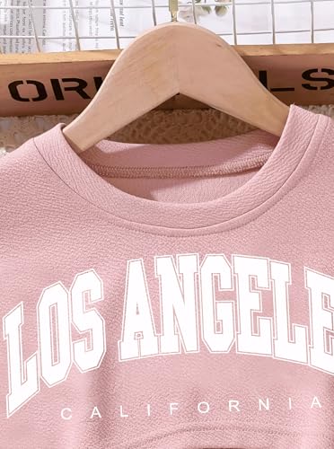 Image of Hilinker Girls 3 Piece Summer Outfits Graphic Crop Tee and Cami Top with Shorts Set Pink LOSANGELES-7-8Y