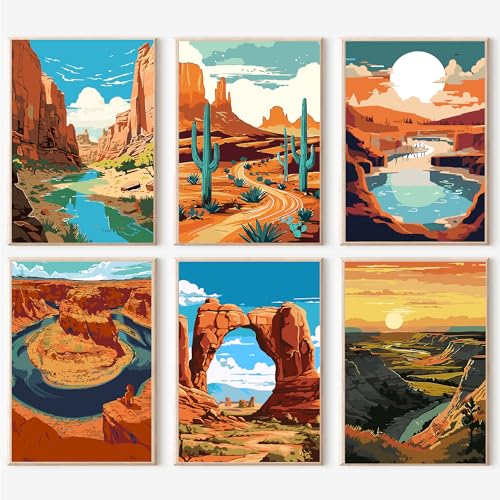 Image of cupmod 6 Packs National Park Paint by Numers Kit for Adults,Landscape Painting by Number Kits on Canvas Without Frame,Landscape Adult Paint by Number Kits for Home Wall Decor 9.8x13.8inch