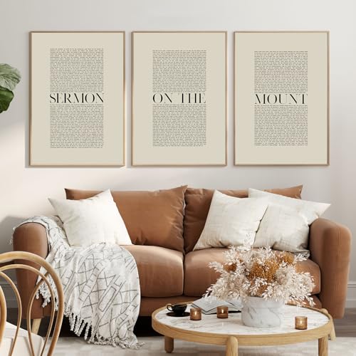 Sermon on the Mount Posters 3 Piece Christian Scripture Wall Art Bible Verses Wall Decor Religious Beatitudes Canvas Art Jesus Minimalist Pictures for Living Room Home Decor 12x16 Inch Unframed