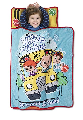 CoComelon Kids Nap-Mat Set – Includes Pillow and Fleece Blanket – Great for Boys or Girls Napping During Daycare, Preschool, or Kindergarten - Fits Toddlers and Young Children