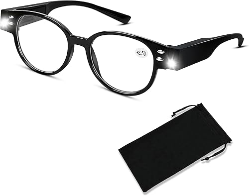 Gafas de lectura con luces LED brillantes, lupas con luces, anteojos de lectura con luz LED, bloqueo de luz azul, lupa iluminada, para lector