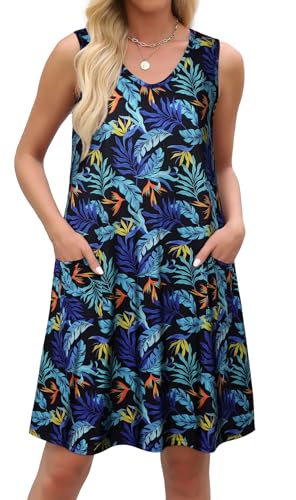 Image of elescat Womens Summer Dresses Casual V Neck Sleeveless Pockets Beach Loose Tank Sundress 2026