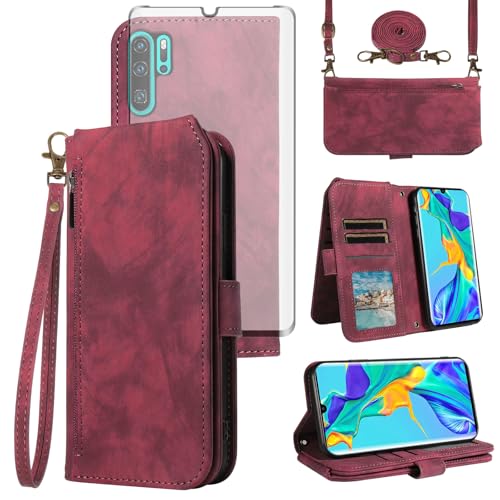 Huawei P30 Pro coque avec sangle à bandoulière et fentes pour cartes de crédit intégrées