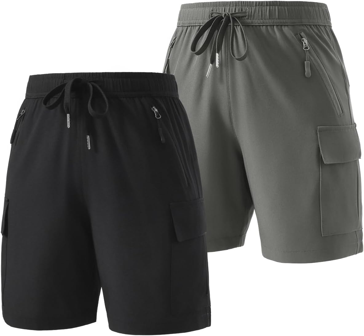 2 Pack Women's Lightweight Hiking Cargo Shorts with Zipper Pockets Quick Dry Shorts for Travel Walking Casual