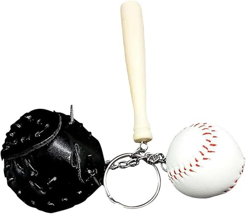 Kisangel Mini llaveros de béisbol, guantes de sóftbol, llavero de murciélago, colgante deportivo para recuerdo decorativo (negro), Negro -