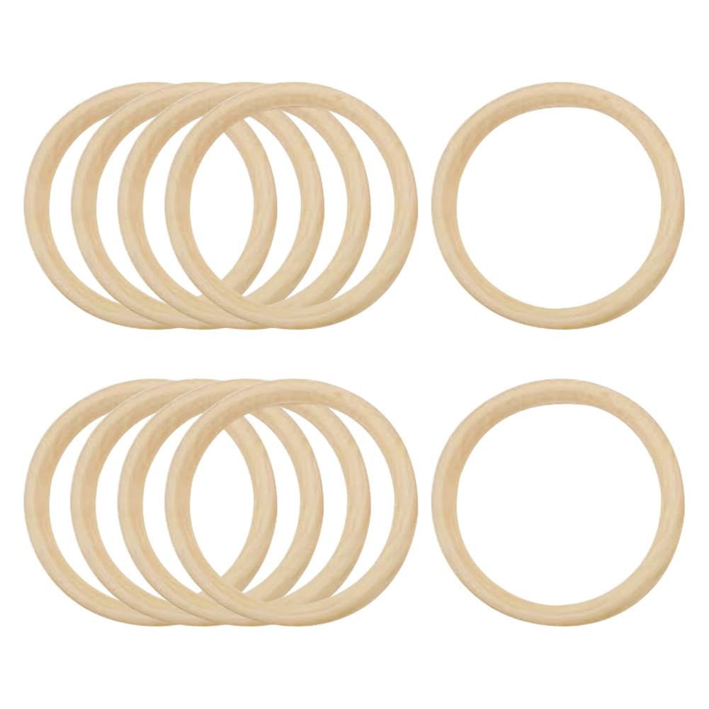 HugeDE 10 Pcs 100mm 4 Inch Unfinished Wood Rings Large Wooden Rings Macrame Wood Circles Round Wooden Hoops Natural Wooden Circles Small Art and Craft Wood Hoops for Decorations