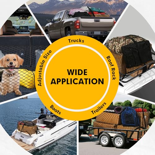 Cargo Net for Pickup Truck Bed 4\'×4\' Stretches to 7\'×7\', Highly Elastic Truck Bed Net with Fine Mesh & 8 Strong Metal Carabiners, Easy to Install Cargo Netting for Vehicles, Trailers, Boats - Thumbnail 6