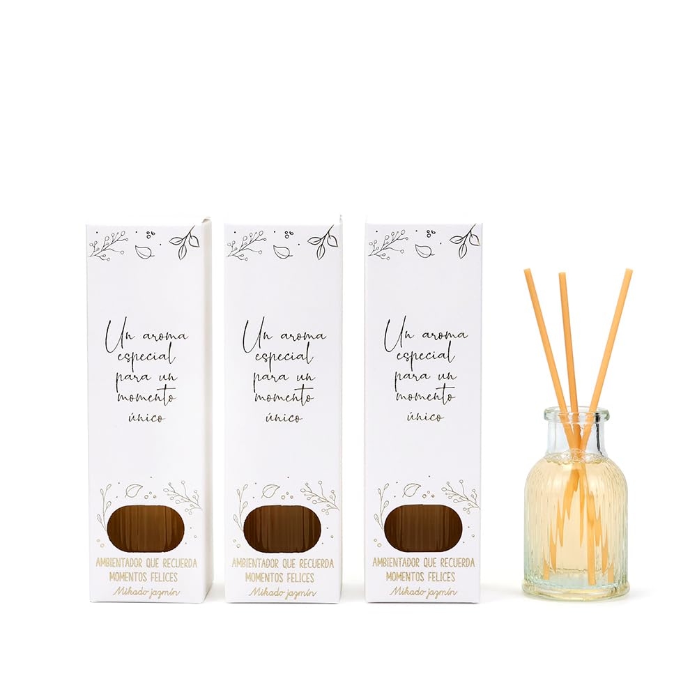 Pack de 12 a 36 uds, Ambientador Mikado Hogar, Aroma Jazmín, Detalles Originales Invitados, Recuerdos para Bodas, Bautizos y Comuniones, Regalantes (36)