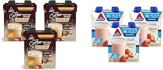Café Caramel Iced Coffee Protein Shake & Strawberry Protein Shake, 15g Protein, Low Glycemic, 2g Net Carb, 1g Sugar, Keto Friendly, 12 Count