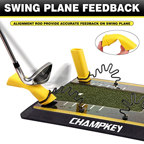 Champkey Pathguider 13" X 17" Golf Hitting Mat With Removable Swing Plane Trainer - Swing Path And Plane Feedback Golf Practice Mat - Heavy Duty Rubber Backing Practice Golf Mat #TOP1