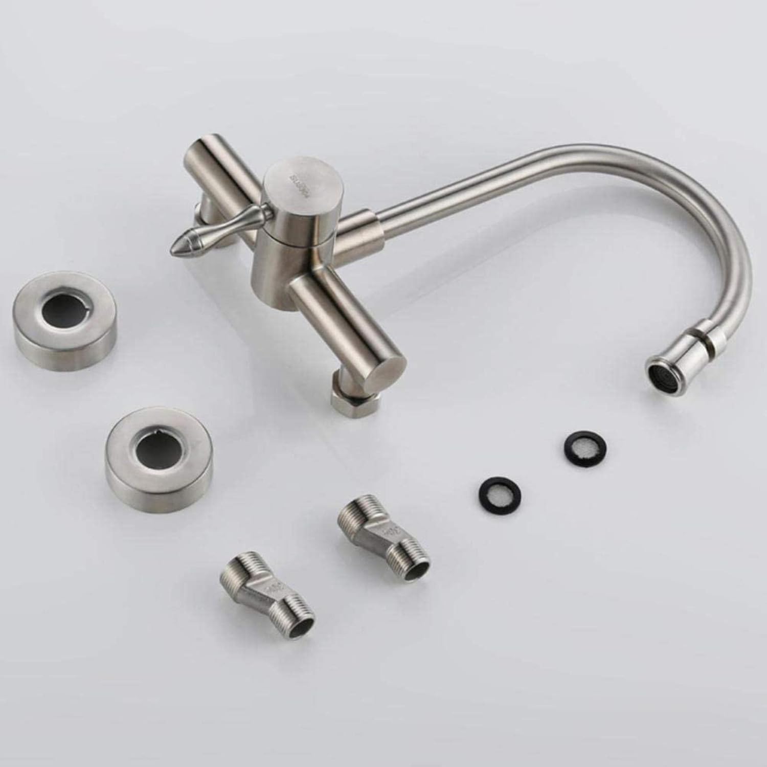 Wall-Mounted Faucet, 304 Stainless Steel, Wall-Mounted, hot and Cold Water, Kitchen, Sink, Sink, Balcony Laundry Pool, Swivel, Faucet