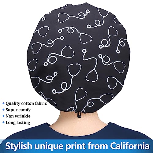 Image of Bouffant Caps with Button and Sweatband, Adjustable Scrub Caps for Women Men, One Size Multi Color