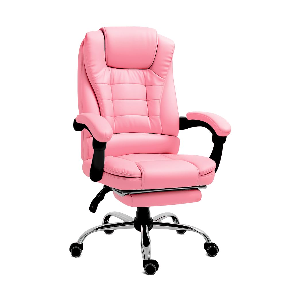 RMF Sedia Ufficio Ergonomica Professionale Reclinabile, Sedia Scrivania Seduta Comoda e Rilassante con Poggiapiedi - Poltrona Relax con Ruote Girevoli Altezza Regolabile (Rosa)