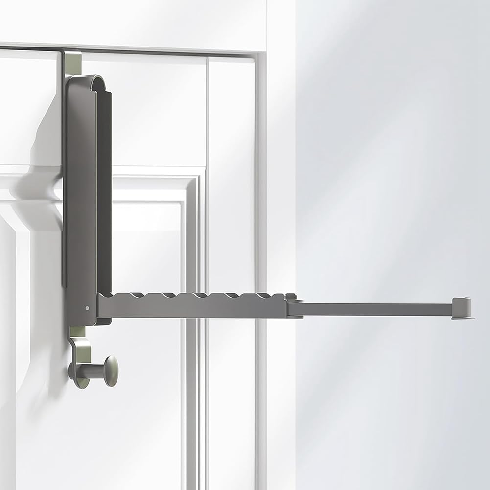 Tendedero plegable de aleación de aluminio para colgar sobre la puerta con barra extensible, plegable y portátil para el baño